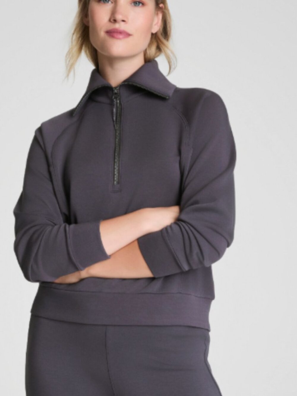 SPANX Dark Gray Half Zip Pullover AirEssentials Lightweight Sweatshirt L Large